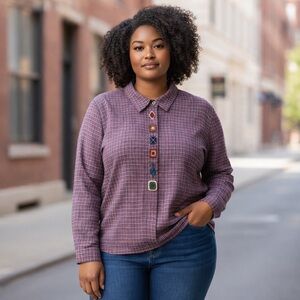 Vintage KORET Plaid Shirt XL Embroidered Button Placket Cottagecore Boho 90s